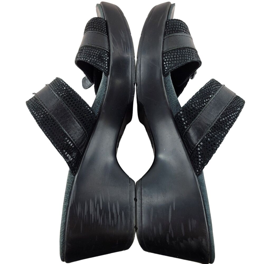 Dansko Wedge Sandals Jessie Size 41 10.5-11 Black Lizard Leather‎ Slip On Buckle - Picture 4 of 13